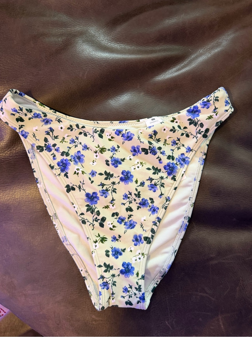 Abercrombie & Fitch Cream High Waist Bikini Bottom with Blue Floral Print